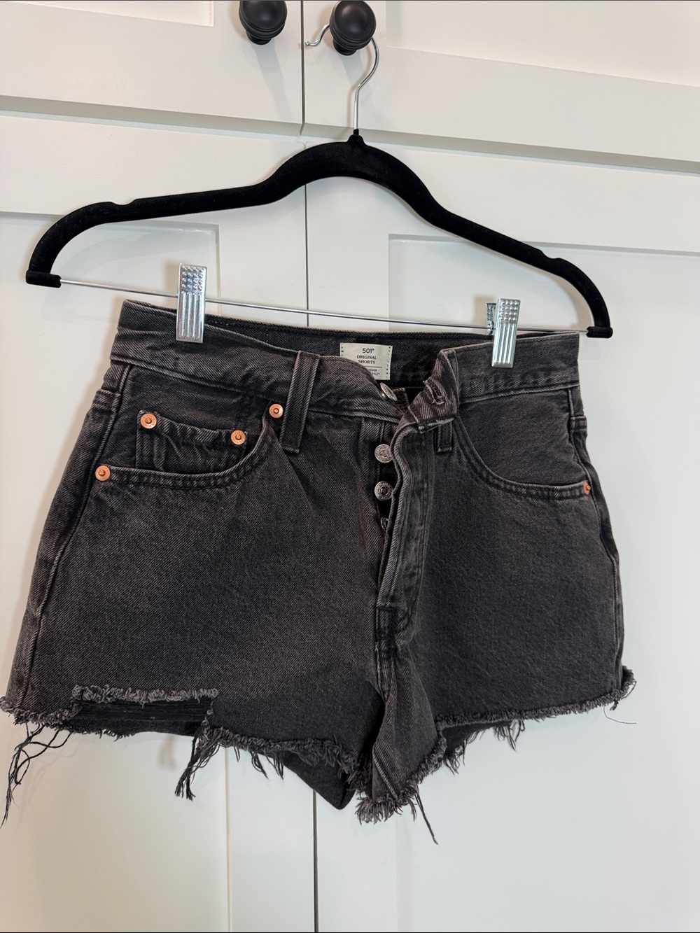 Levi's 501 Black High-Rise Distressed Denim Shorts NWOT